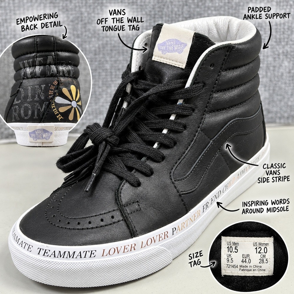 Vans Sk8-Hi Divine Energy Black Leather High Top Men 10.5 Women 12 721454